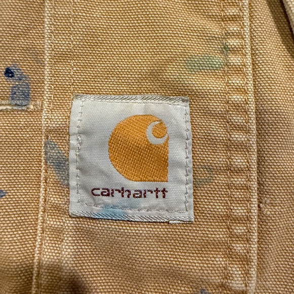 Carhartt Double Knee Bib Overalls Mens 40x32* BRN Canvas Workwear Paint Splatter - Picture 3 of 16